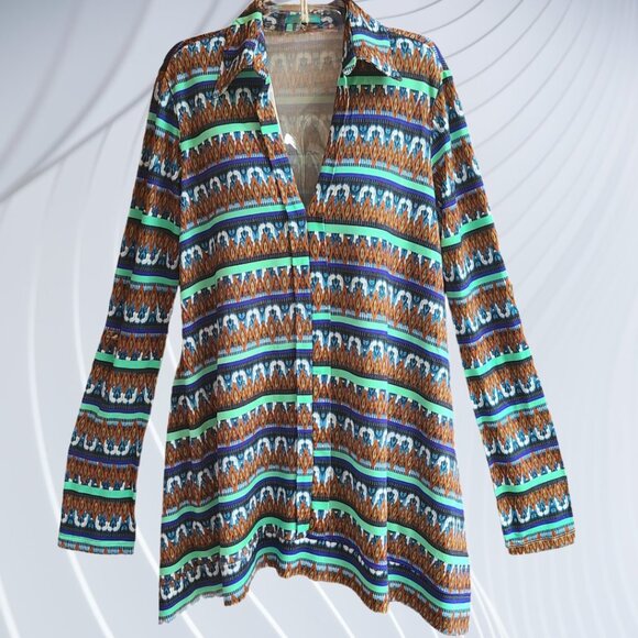 CIA MARITIMA Womens Top Blouse Popover Long Sleeves Roll Tab Size L - Picture 16 of 16